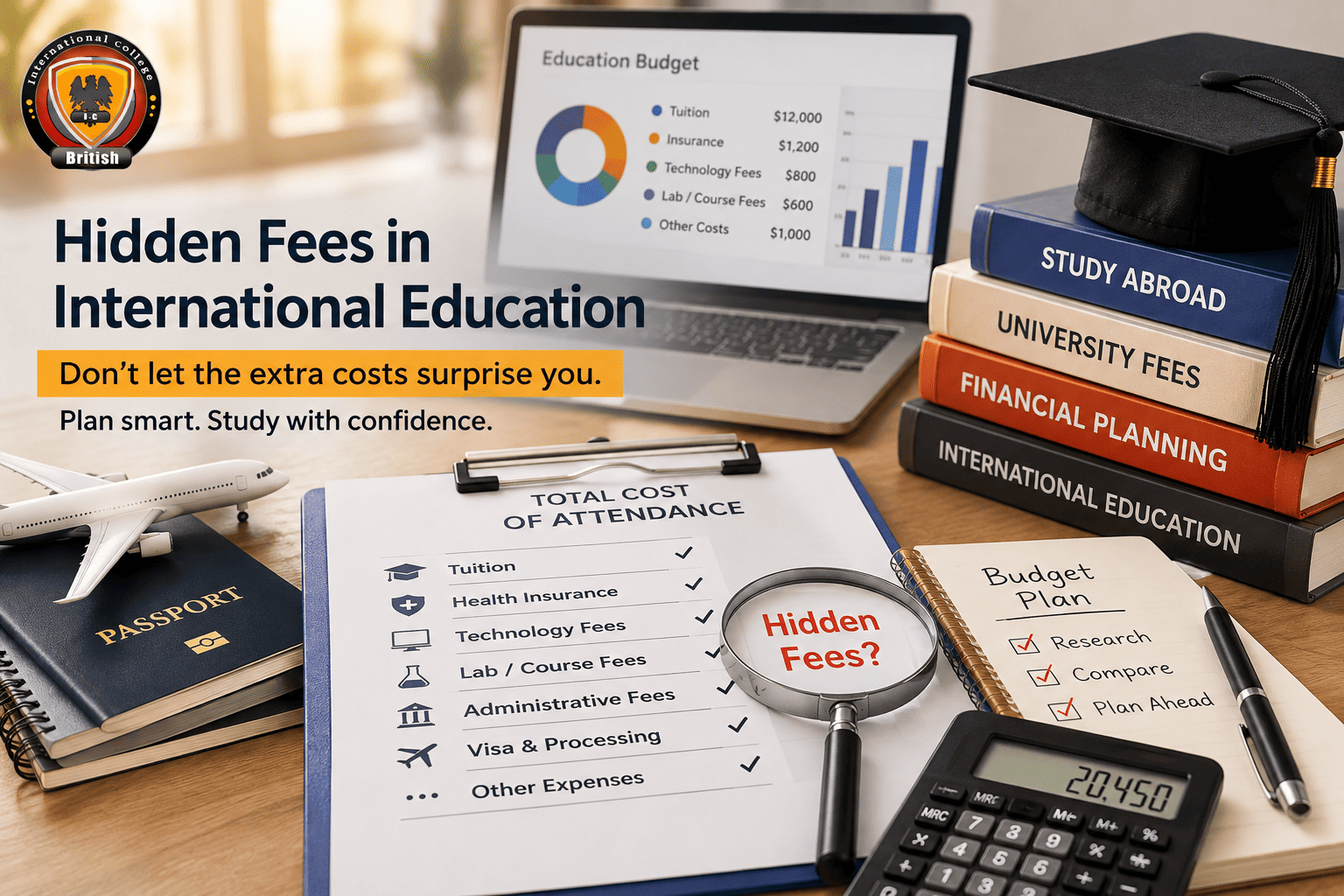 An international student calculating university budget and avoiding hidden college fees.